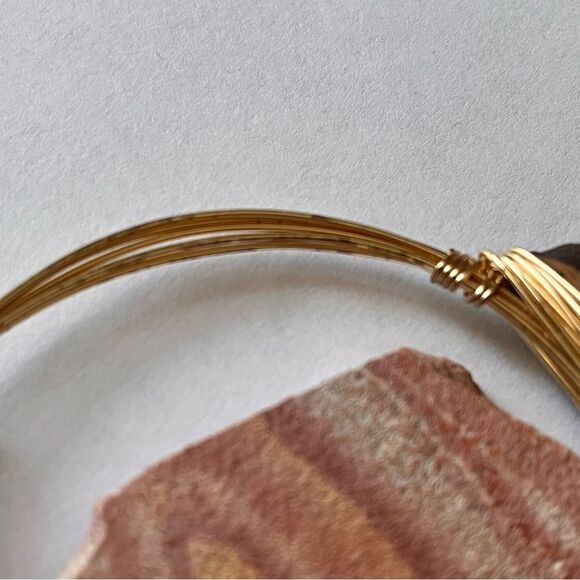 Ellie's Gold Tone Wire Wrapped with Three Gold Tone Bee's 3" Bangle Bracelet - Picture 3 of 5
